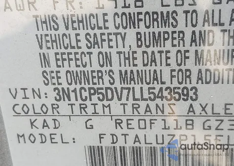 2020 Nissan Kicks Sr Xtronic Cvt из США, поврежденный, VIN 3N1CP5DV7LL543593